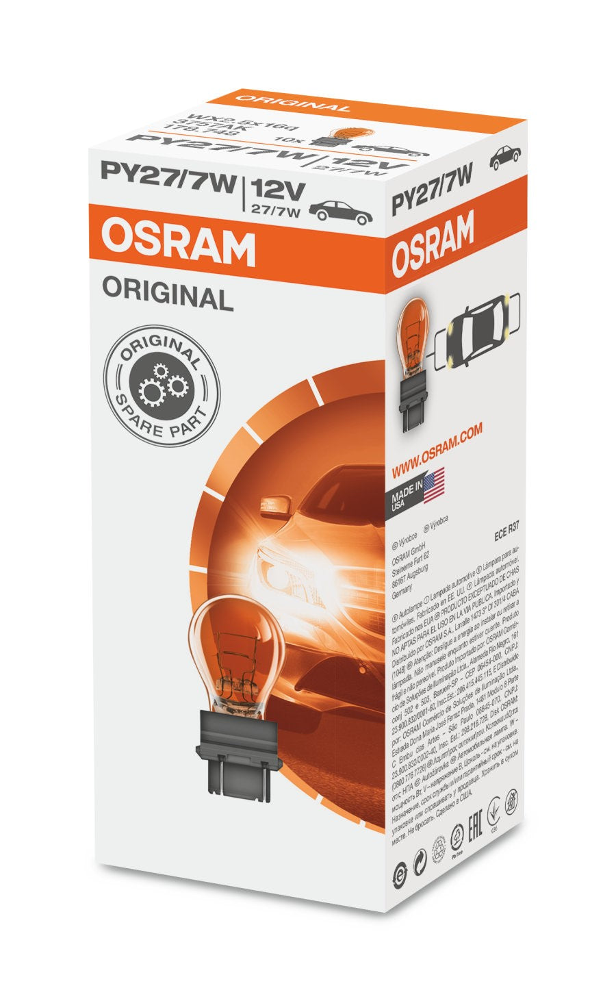 OSRAM Orginal 3757AK PY27/7W 12V 27/7W S8 WEDGE Amber