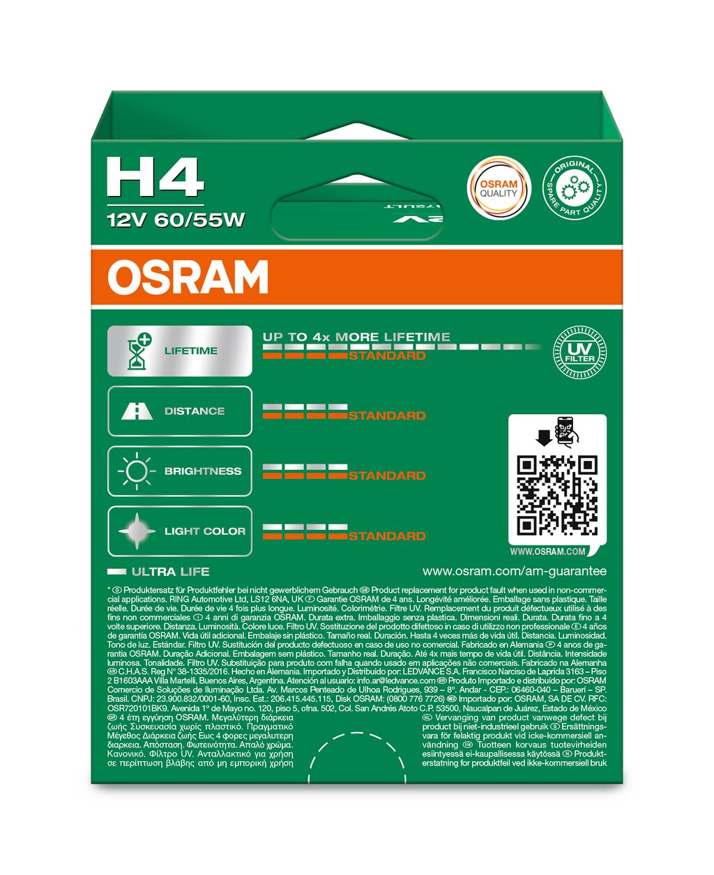 OSRAM ULTRALIFE 64193ULT-2HB H4 P43t 12V 60/55W