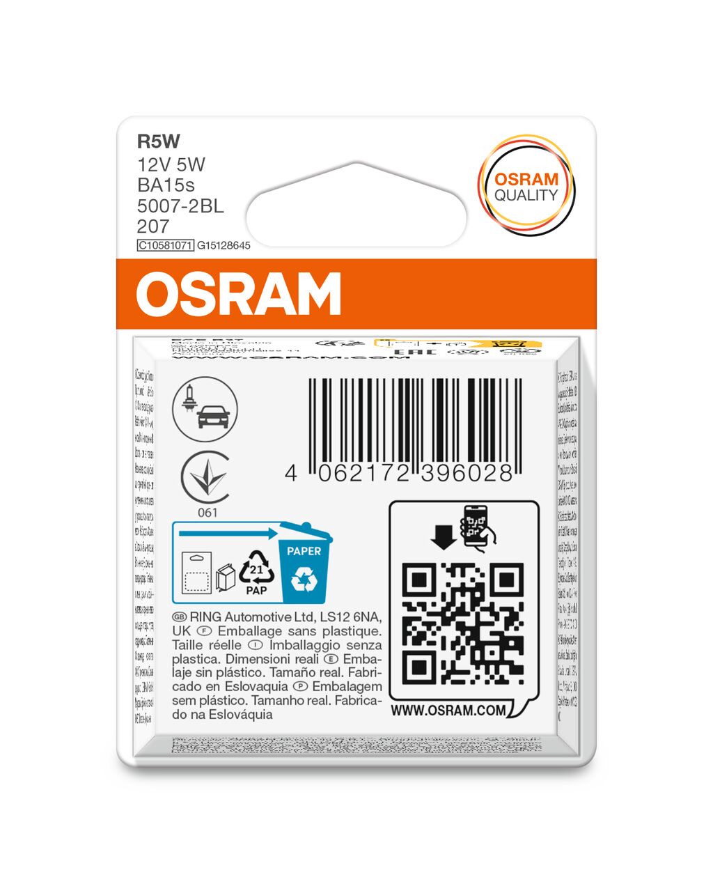 OSRAM ORIGINAL 5007-2BL R5W BA15s 12V 5W