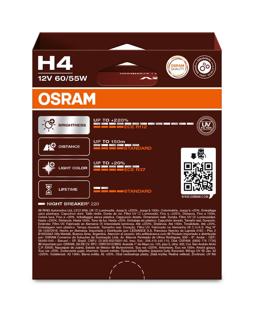 OSRAM NIGHT BREAKER 220 64193NB200-2HB H4 P43t 12V 60/55W