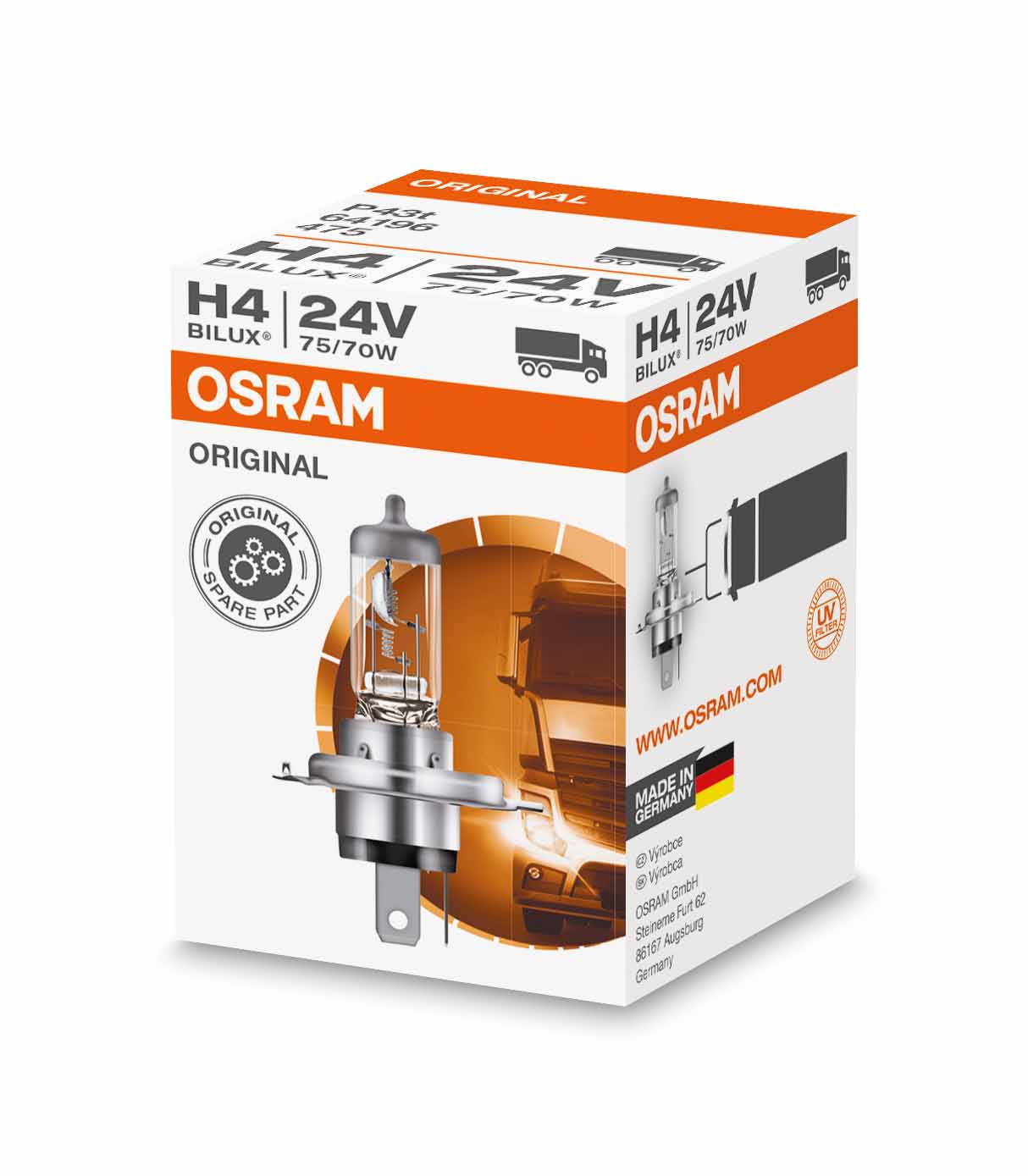 Halogen OSRAM Orginal  64196 P43t 24V 75/70W H4