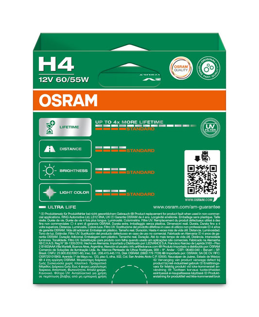 OSRAM ULTRALIFE 64193ULT-2HB H4 P43t 12V 60/55W