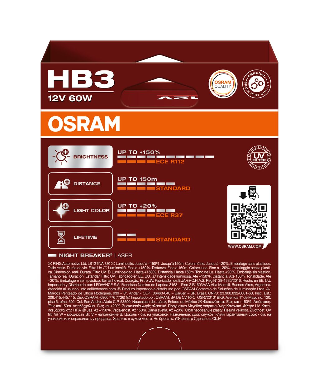 OSRAM NIGHT BREAKER LASER 9005NL-2HB HB3 P20d 12V 60W