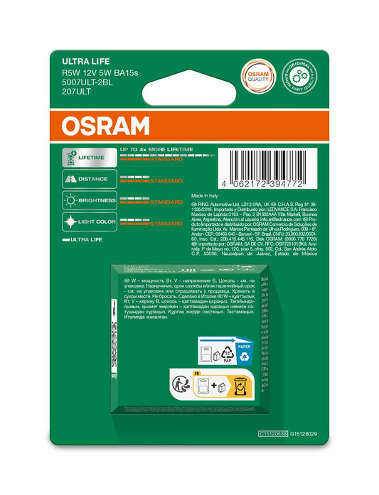 OSRAM ULTRALIFE 5007ULT-2BL R5W BA15s 12V 5W