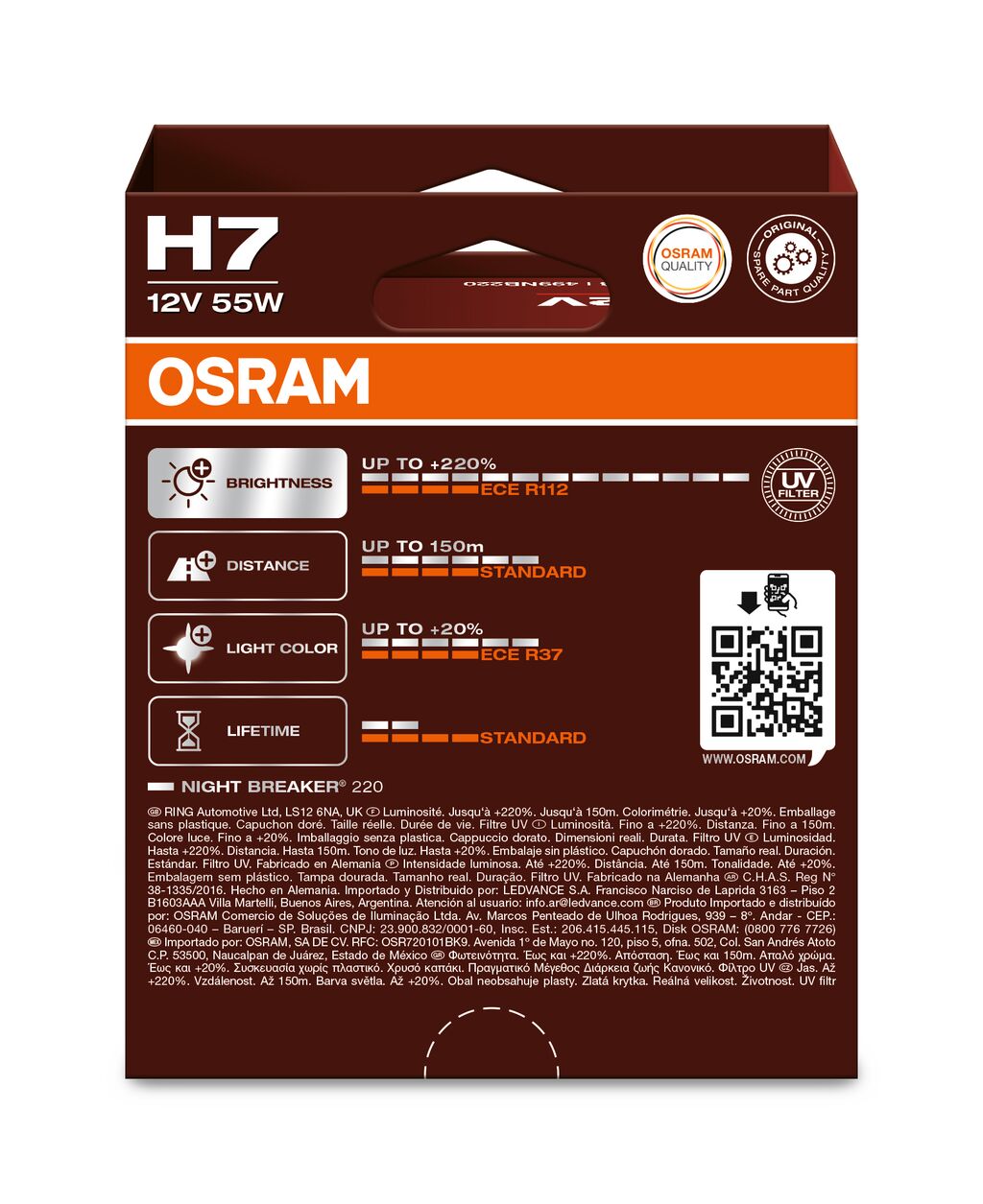 OSRAM NIGHT BREAKER 220 64210NB200-2HB H7 PX26d 12V 55W
