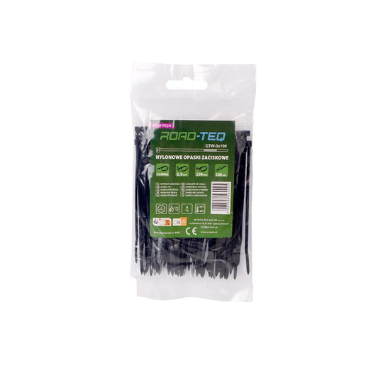 Nylon-Kabelbinder ROAD-TEQ Größe:2,5x100mm, 100 Stk. schwarz