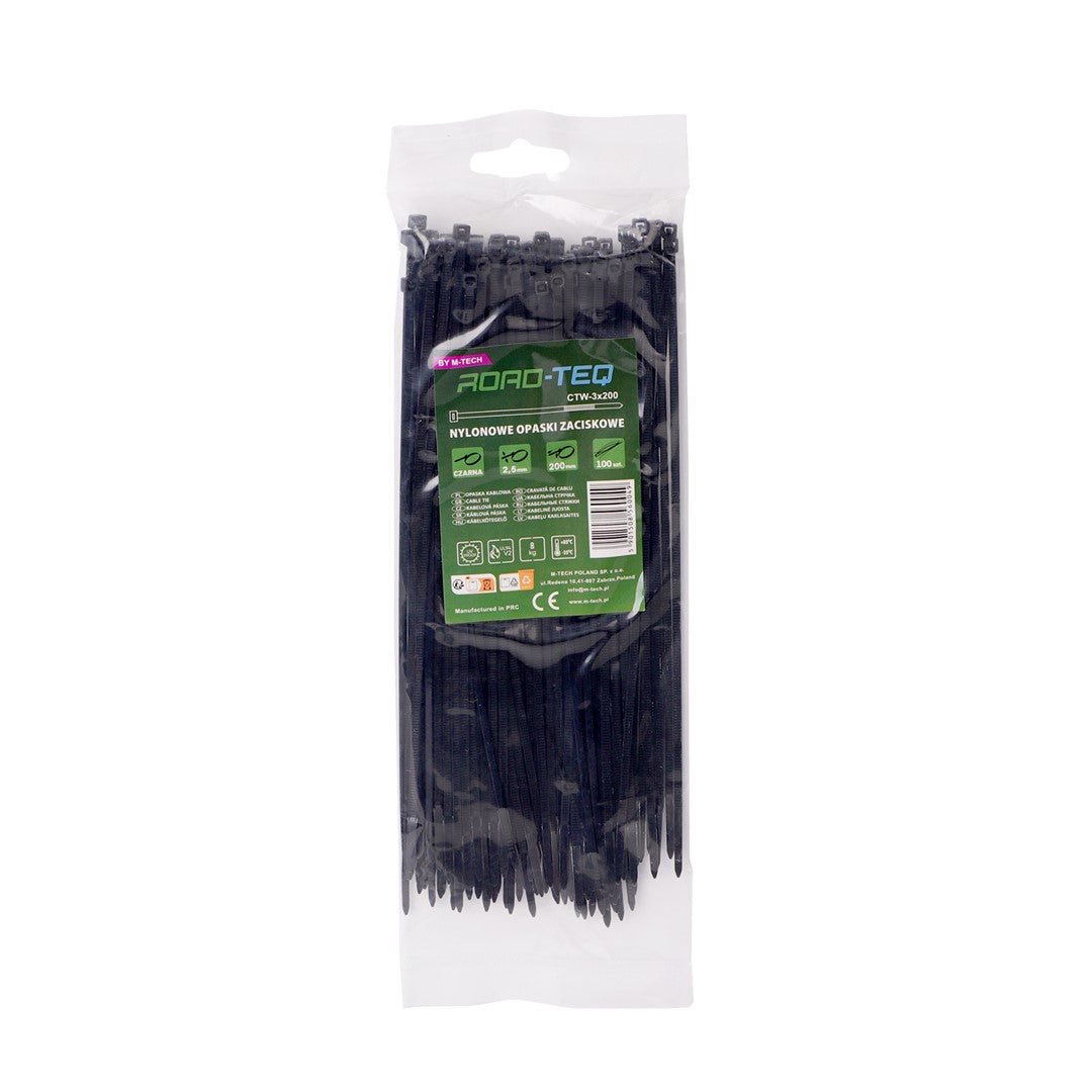 Nylon-Kabelbinder ROAD-TEQ Größe:2,5x200mm, 100 Stk. schwarz