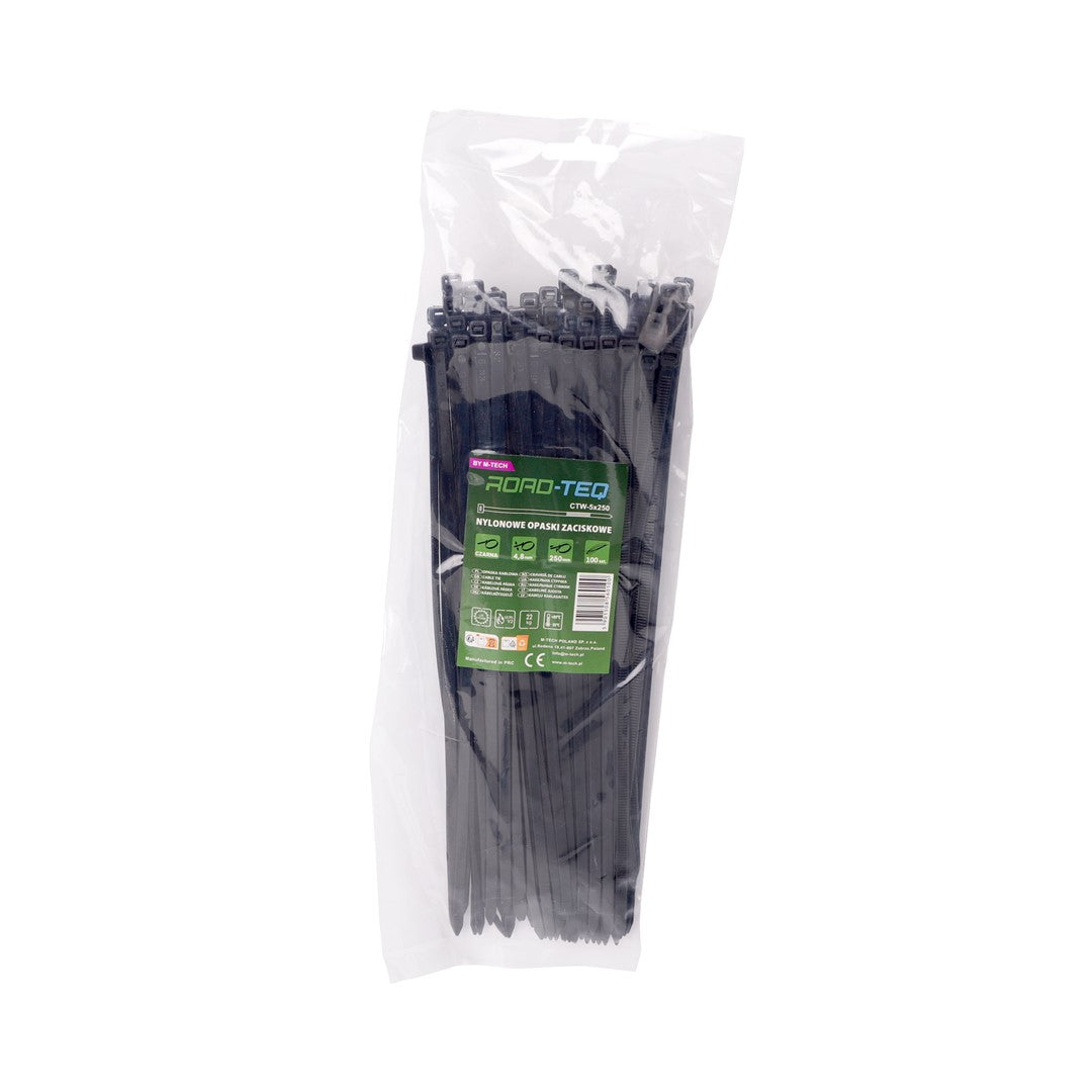 Nylon-Kabelbinder ROAD-TEQ Größe: 4,8x250mm, 100 Stk. schwarz