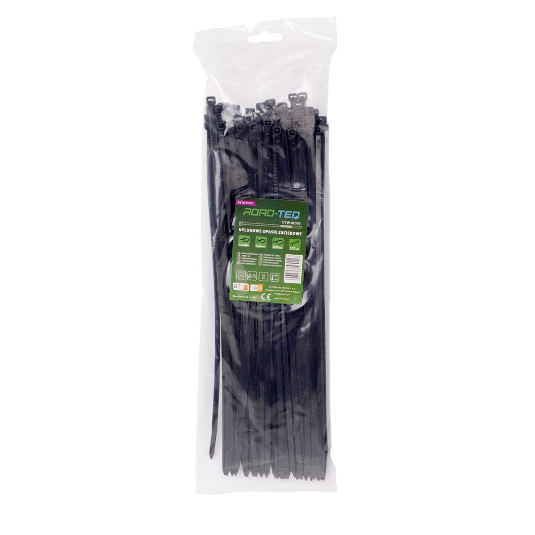 Nylon-Kabelbinder ROAD-TEQ Größe: 4,8x300mm, 100 Stk. schwarz