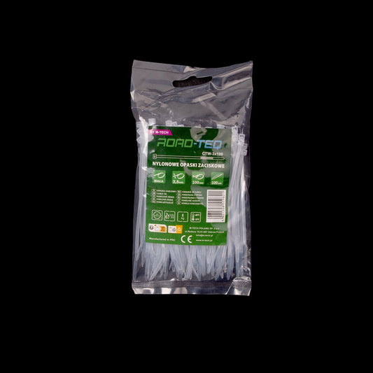 Nylon-Kabelbinder ROAD-TEQ Größe:2,5x100mm, 100 Stk. weiß