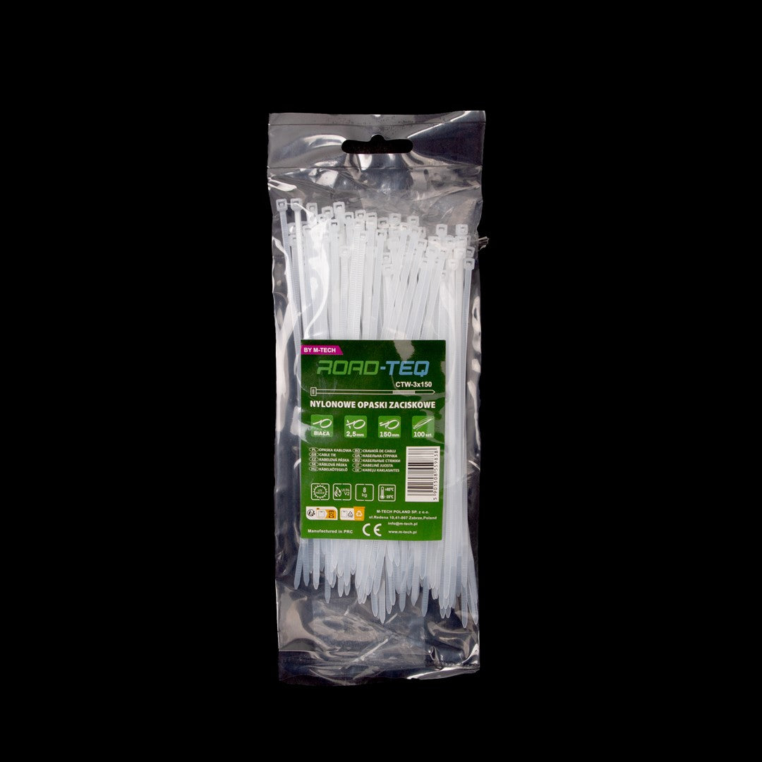 Nylon-Kabelbinder ROAD-TEQ Größe:2,5x150mm, 100 Stk. weiß