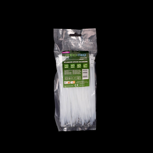 Nylon-Kabelbinder ROAD-TEQ Größe: 3,6x150mm, 100 Stk. weiß
