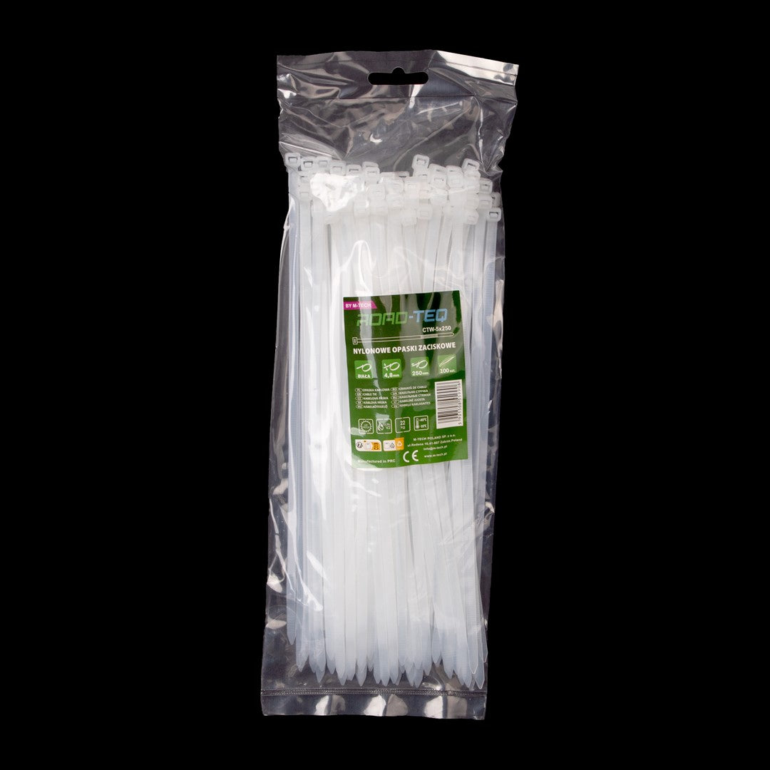 Nylon-Kabelbinder ROAD-TEQ Größe: 4,8x250mm, 100 Stk. weiß