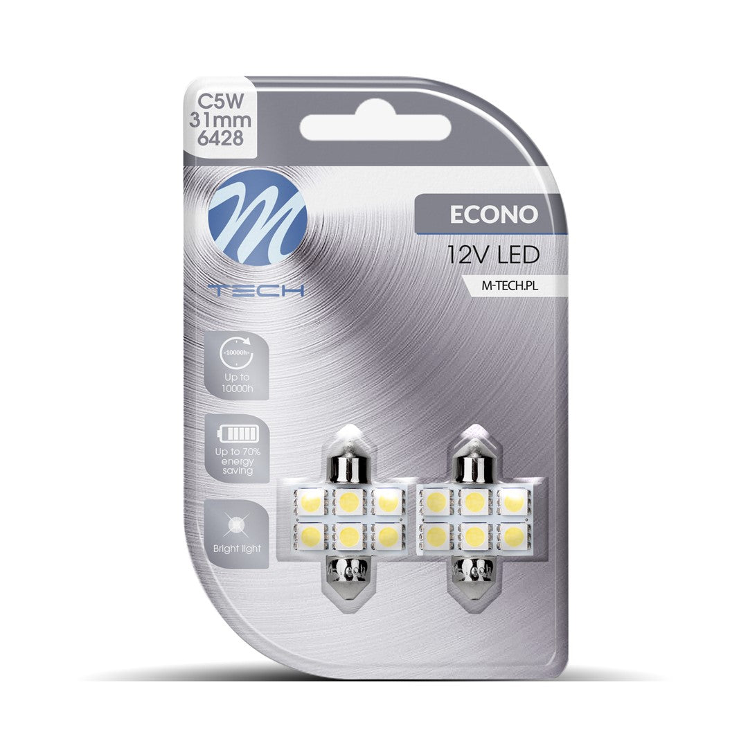 Blister 2x Diode LED L027 - C5W 31mm 6xSMD5050 Weiß 12V