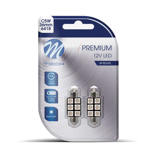 Blister M-TECH Premium LB306B - C5W 36mm, 12V 6xSMD5050 LED, CANBUS,  Blue &