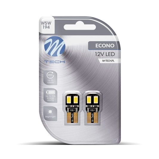 Blister 2x M-TECH Econo LB323W - W5W,  4xSMD5730 LED, 12V CANBUS, Weiß