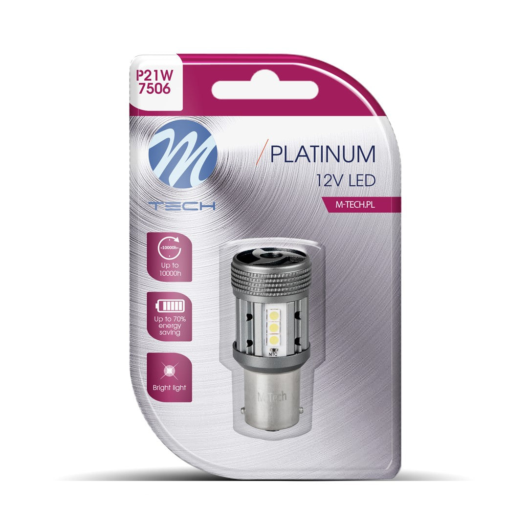 Blister M-TECH Platinum LB851W-01B - 1156 P21W, 12-24V 1x Dioda LED 12x3030SMD, CANBUS, White